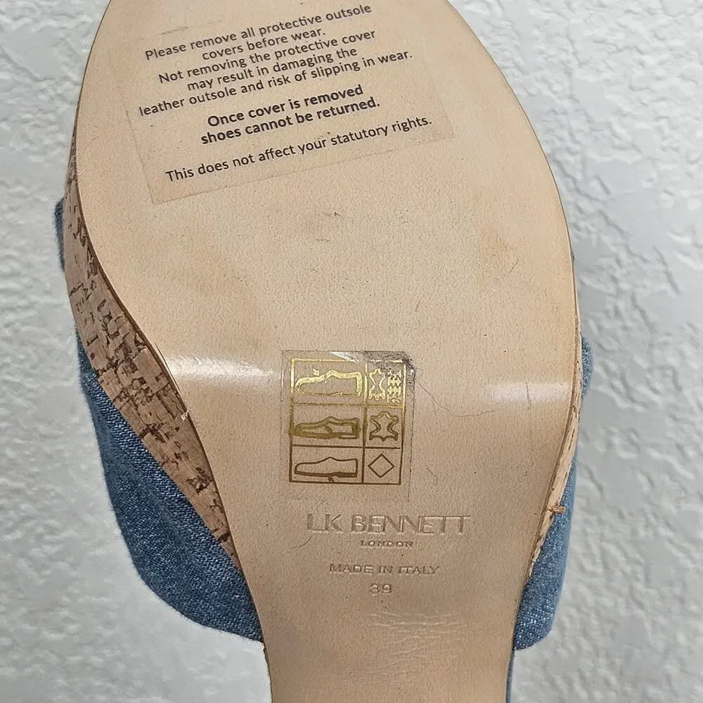 LK Bennett Amanda Espadrille‎ Platform Sandal Size 39 / 9 Blue Denim